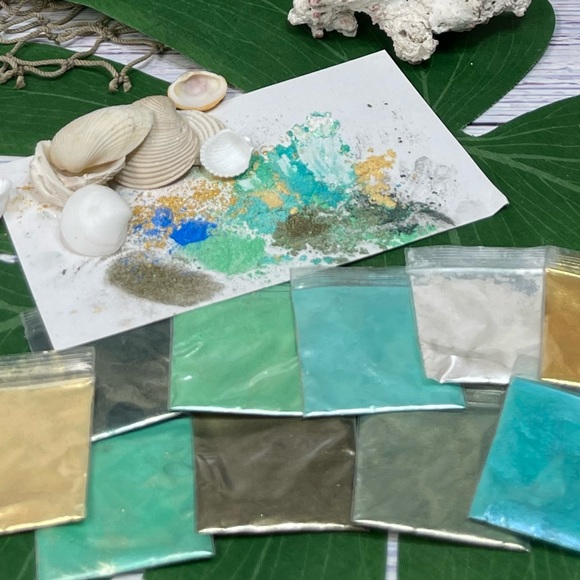 15 Premium Metallic Mica Powders & Sea Glass Shells Crafting Resin Painting Lot - Picture 15 of 17
